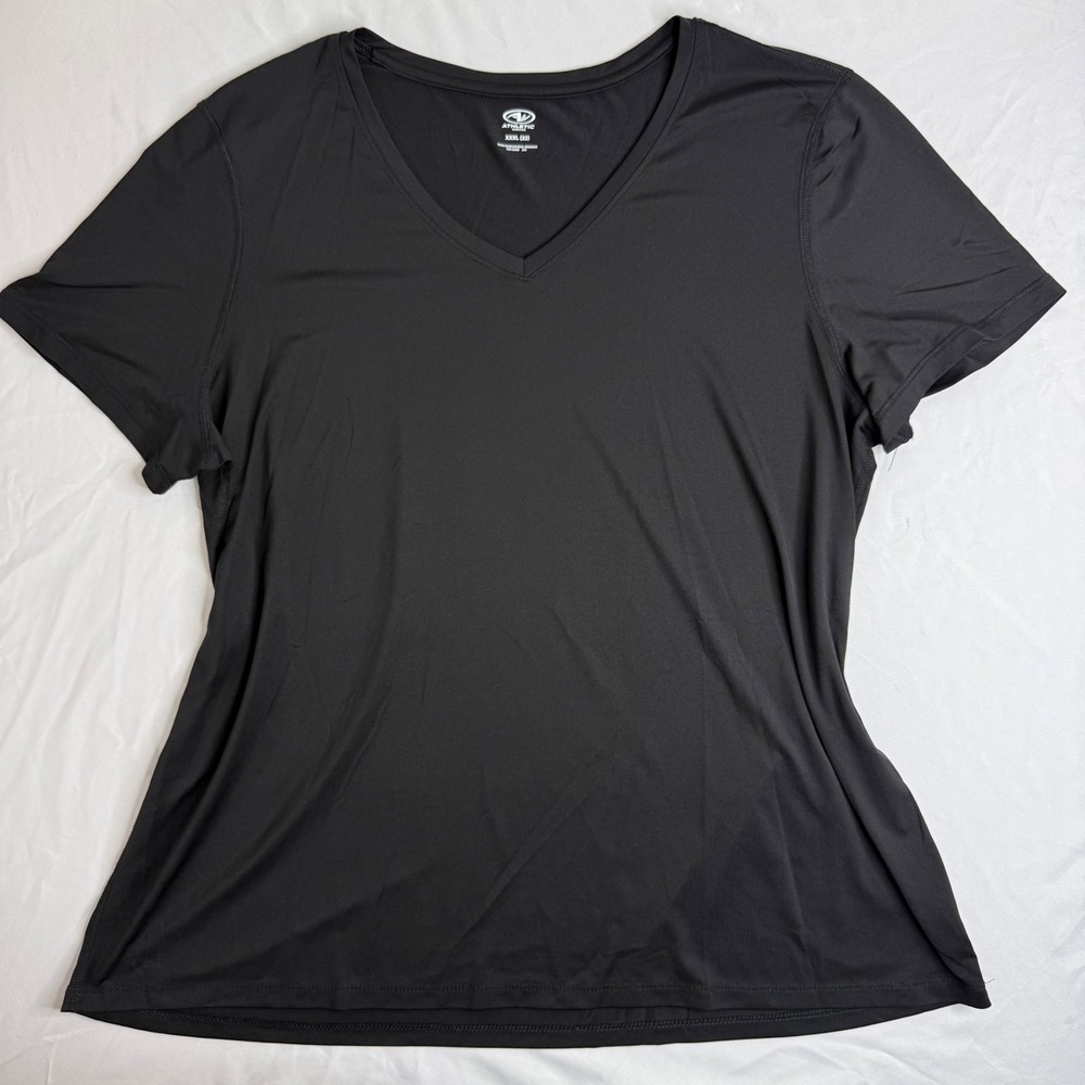 Athletic Works Womens XXXL 22 Black V-Neck Short Sleeve Activewear Shirt AW1410